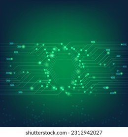 Tecnología círculo verde azul oscuro se conecta con el concepto de sistema o servidor. base de diseño para sitio web, impresión, base para banners, fondos de pantalla, tarjetas de visita, folleto, banner, calendario, arte gráfico
