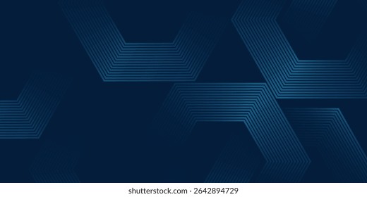 Technology dark blue wide abstract background with hexagonal elements. 