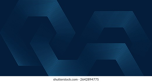 Technology dark blue wide abstract background with hexagonal elements. Abstract hexagon medical navy blue horizontal banner. 
