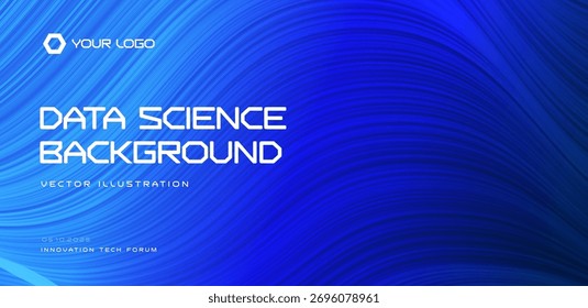 Technologiedaten KI-Hintergrund mit schimmernden blauen Wellenlinien und futuristischem Gradientenfluss. Raum für Logo, Tapete, Muster, Textur, BG, Hintergrund für Präsentationen, Berichte. Vektorgrafik.