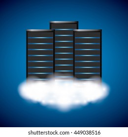 Technology and data base design represented by web hosting  with cloud icon. Colorfull illustration. Blue background