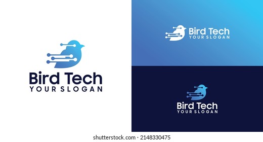 technology, data and connection bird logo design inspiration