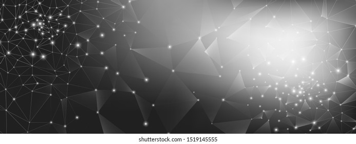 Technology Data. Dark Science Visualization. Black Geometric Illustration. Gray Triangles Pattern. Data Tech Concept. Monochrome Vector Science Flyer. Gray Background. Science Wallpaper.