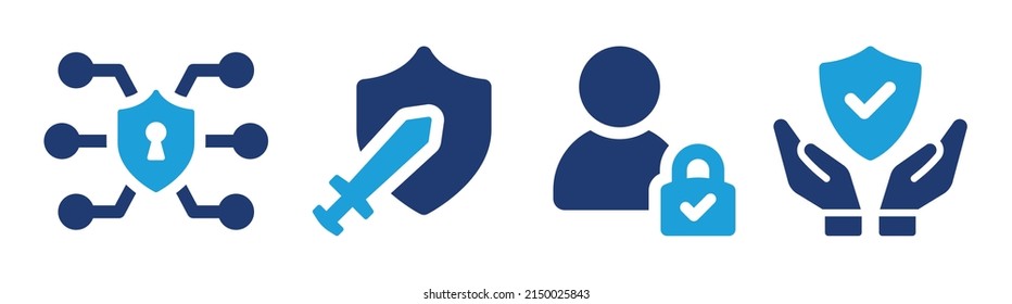 Technology data protection icon set. Cyber security network. Padlock icon and internet technology networking vector illustration.