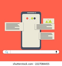 Technology Data Search engine Optimization  Concept , Smartphone Searching for information on website, connection  digital marketing global network, vector illustration
