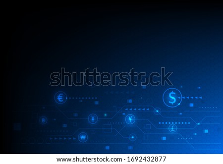 Technology design of currency exchange on blue background