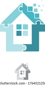 Technology design home puzzle vector icon symbol. Flat design home symbol puzzle style. Vector illustration EPS.8 EPS.10