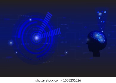 Technology design illustration with human thought, blue background technology