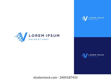 technology design logo or monogram or letter V with pixel