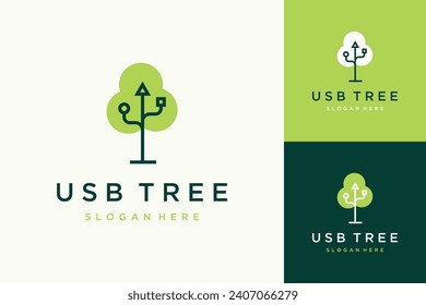 technology design logo or tree with a USB symbol