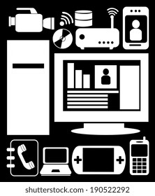 Technology design over black background, vector illustration