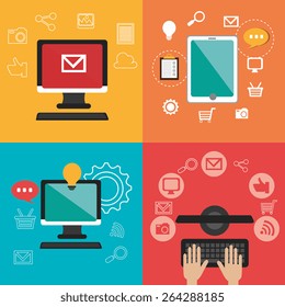 Technology design over colorful background, vector illustration.
