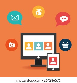 Technology design over orange background, vector illustration.