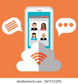 Technology design over orange background, vector illustration.