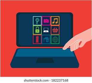 Technology design over red background, vector illustration