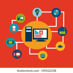 Technology design over red background, vector illustration
