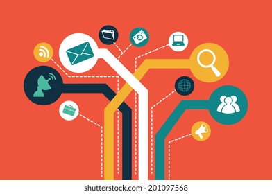 Technology design over red background, vector illustration