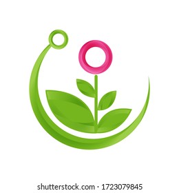 Technology design symbol with leaf and flower. Eco friendly technology symbol design in flat style. Vector illustration EPS.8 EPS.10