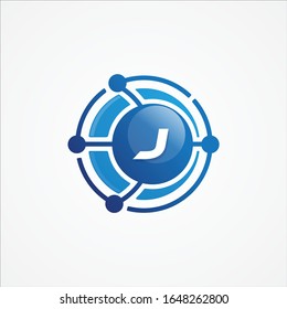 Diseño tecnológico órbita vectorial con diseño minimalista de símbolo J. Carta J para su mejor símbolo de negocio. Imagen del vector EPS.8 EPS.10