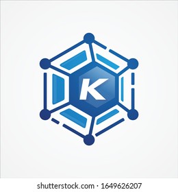 Technology design vector orbit shape hexagon with letter K symbol design minimalist. Letter K for your best business symbol. Vector illustration EPS.8 EPS.10