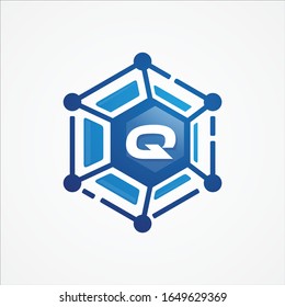 Technology design vector orbit shape hexagon with letter Q symbol design minimalist. Letter Q for your best business symbol. Vector illustration EPS.8 EPS.10