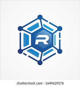 Technology design vector orbit shape hexagon with letter R symbol design minimalist. Letter R for your best business symbol. Vector illustration EPS.8 EPS.10