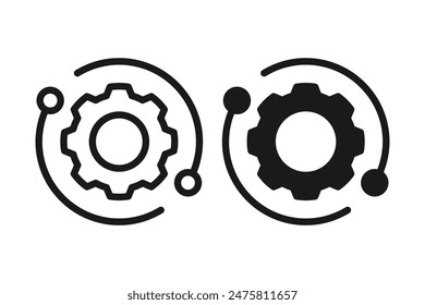 Technology development icon, innovation concept, system integration, software business, technical support, smart solution.