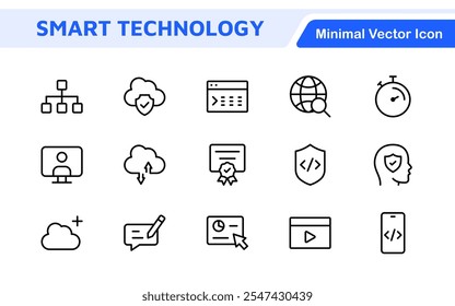 Technology and Development Icon Set. Modern and innovative icons tailored for tech apps and projects, perfect for showcasing development tools, software solutions, and cutting-edge technologies.