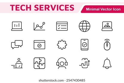 Technology and Development Icon Set. Modern and innovative icons tailored for tech apps and projects, perfect for showcasing development tools, software solutions, and cutting-edge technologies.