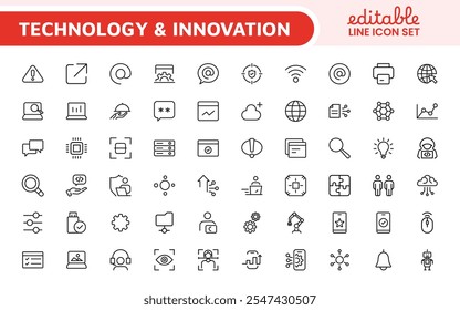 Technology and Development Icon Set. Modern and innovative icons tailored for tech apps and projects, perfect for showcasing development tools, software solutions, and cutting-edge technologies.