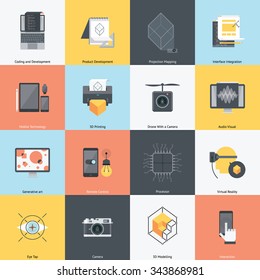 Technology and development icons suitable for info graphics, websites and print media and  interfaces. Colorful flat vector icon set.