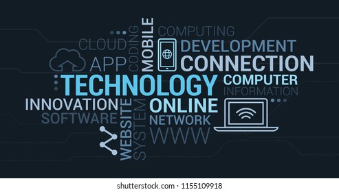 IT technology, development and networks tag cloud