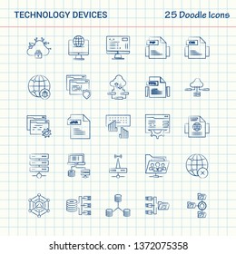 Technology Device 25 Doodle Icons. Hand Drawn Business Icon Set