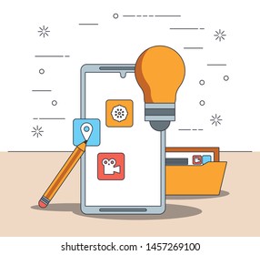 technology device electronic modern gadget mobile smartphone wiith media player buttons cartoon vector illustration graphic design
