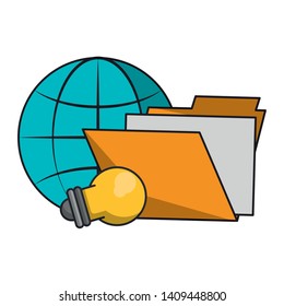 technology device internet globe icon with success work elements cartoon vector illustration graphic design