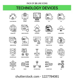 Technology Device Line Icon Set - 25 Dashed Outline Style