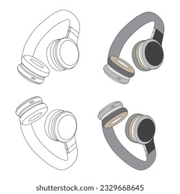 Technology device for listening music. Headphones isolate high quality. eps, line art, vector.