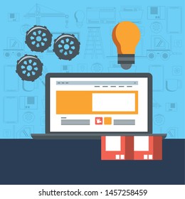 technology device maintenance support concept fixing laptop under website construction cartoon vector illustration graphic design