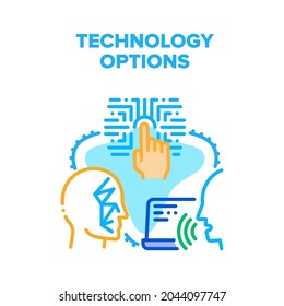 Technology Device Options Vector Icon Concept. Voice Control, Fingerprint Scanning And Face Id Technology Device Options. Innovation Identification And Protection System Color Illustration