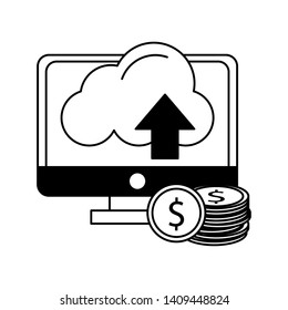 technology device saving money concept cartoon vector illustration graphic design in black and white