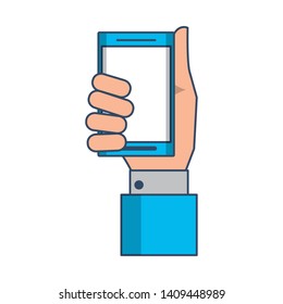 technology device smartphone hand holding cartoon vector illustration graphic design