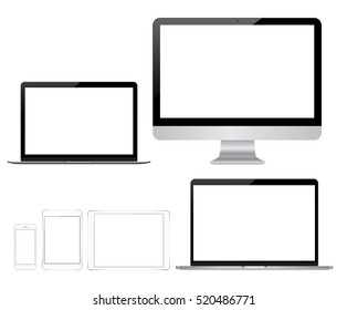 technology device vector drawing phone tablet and computer on white background