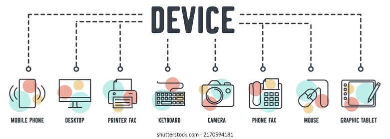Technology Device web icon. mobile phone, desktop, printer fax, keyboard, camera, phone fax, mouse, graphic tablet vector illustration concept.