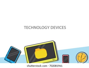 Technology devices design with copy space. devices include mobile, computer, tablet and lamp. Design for presentation, advertisement and business