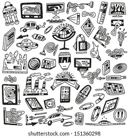 technology devices doodles - vector icons