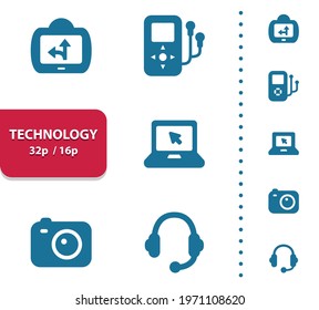 Technology, Devices, Electronics Icons. Professional, pixel perfect icons, EPS 10 format, optimized for 32p and 16p