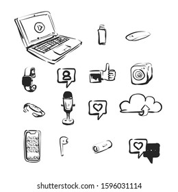 Technology devices, gadgets doodle set, vector collection isolated illustration great design for any purposes.