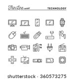 Technology, devices, gadgets and more, thin line icons set, vector illustration