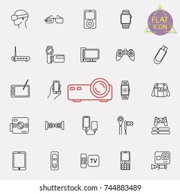 Technology, devices, gadgets and more, thin line icons set, vector illustration