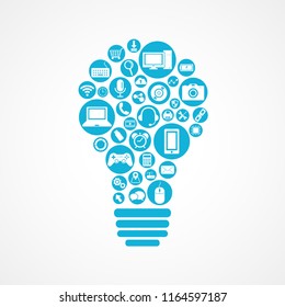 Technology devices icon in light bulb shape